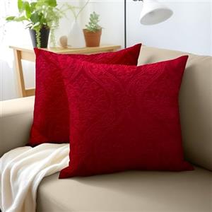 Encasa XO Encasa Luxury Cuscini in Velluto Goffrato Coperture per Cuscini di Peluche per Soggiorni Eleganti e Camere da Letto, Lavabili in Lavatrice, 40x40 cm Rosso Set di 2 | Solo Coperture Senza Inserto