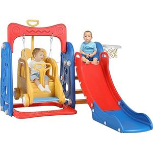 MAMIZO Scivolo per Bambini, 4 in 1 Parco Giochi per Bambini, Centro Attività per Bambin, Set di Scivoli da Giardino o Cameretta, con Altalena Regolabile e Scivolo, Porta da Pallacanestro