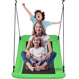 COSTWAY Altalena da Giardino per Bambini, Con Telaio in Metallo, Regolabile in Altezza, Carico Fino a 150 kg, Ideale per Parco, Parco Giochi, Cortile, 80 x 150 cm (Verde)