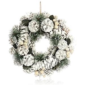 com-four® Ghirlanda da Porta per Natale - Ghirlanda dell'avvento Bianca con Coni e Rami - Ghirlanda Decorativa Natalizia