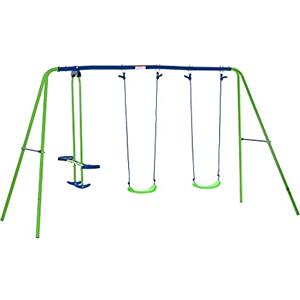 Outsunny Set Altalene da Giardino per 4 Bambini, 1 Altalena Doppia e 2 Altalene Singole, Capacità di peso 45kg (Altalena) 180kg (Totale), 280x140x178cm