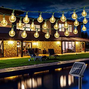 BrizLabs Catena Luminosa Esterno Solare, BrizLabs 6.5M 30 LED Cristallo Luce Stringa Impermeabile illuminazione 8 Modalità per Giardino, Portico, Albero, Matrimonio, Festa, Albero di Natale (Bianco Caldo)