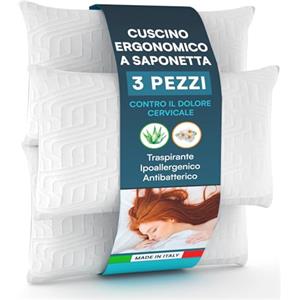 DNK TRADE 3 Cuscini Memory Foam Ipoallergenico ed Ergonomico Guanciale Letto Made in Italy Supporto Cervicale Morbido e Traspirante con Fragranza Aloe Vera e Camomilla