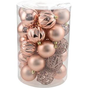 BAKAJI Set 34 Palline di Natale da 8 cm, Decorazioni Addobbi Natalizi per Albero, Addobbo Decorazione da Interno per Ghirlande da Appendere, 4 Texture e Finiture Brillanti (Rosa Antico)