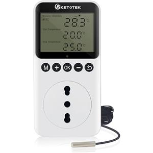 KETOTEK Presa Termostato Timer Giorno/Notte con Sonda 220V, Digitale Rettili Terrario Termostato con Spina e Presa Riscaldamento/Raffreddamento Regolatore di Temperatura