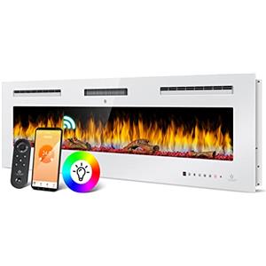 KESSER® Camino elettrico montaggio da parete, con riscaldamento, 9 modalità di colore, effetto fiamma LED, 900/1800 W, stufa da incasso, funzione app