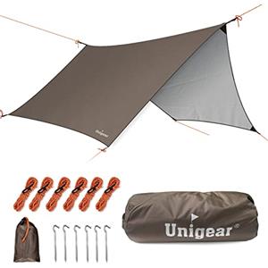 Unigear Tarp Campeggio Impermeabile, Esagono Tarp 350x290/450x420cm PU 3000mm Protezione UV Ultralight Tarp Bushcraft per Tenda, Amaca, Escursionismo, Viaggiare