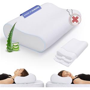 ORTHOVERSE Cuscino Cervicale per dormire - Cuscino memory foam Ortopedico, Guanciale Memory Foam Letto, Cuscino Antirussamento, Altezza regolabile, Traspirante, con Aloe Vera, Dispositivo Medico