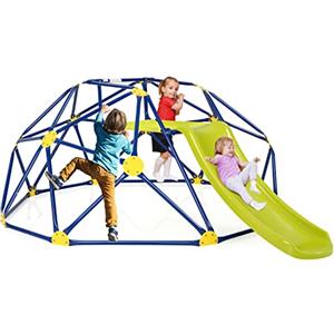 COSTWAY Cupola di Arrampicata, Struttura per Arrampicata con Scivolo, Capacità di Carico di 180 KG, per Bambini da 3 a 10 Anni, Ideale per Palestra, Cortile e Giardino (Stile 2 Verde)