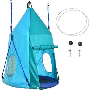 Outsunny Altalena da Giardino 2 in 1 con Tenda per Bambini da 3-8 Anni, Altalena a Nido Ø100cm con Corde Regolabili, Blu