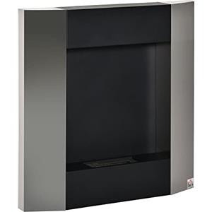 HOMCOM Camino Bioetanolo da Parete con Serbatoio da 0.7L e Copertura 20m², Acciaio, 72x11x72cm, Argento e Nero