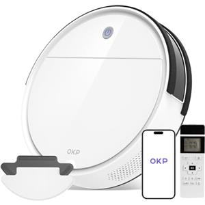 OKP life K5B Robot Aspirapolvere e Mocio Ultra Sottile 7,6 cm, 2500Pa, Wi-Fi/App/Alexa, Adatto per Salviette Monouso, Ideale per Peli di Animali, Tappeti, Pavimenti Duri, Automatic Recharge