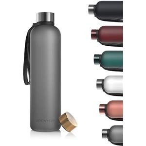 LARS NYSØM Borraccia 1l | Bottiglia acqua 1000ml BPA-free | Bottiglia ultraleggera in Tritan Sport a prova di perdite | Ideale per sport, ufficio, yoga| 2 coperchi inclusi (Ash Gray, 1000ml)