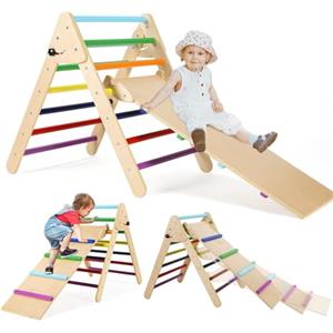 MAMIZO Triangolo da Arrampicata con Scivolo per Bambini, Triangolo Pikler con Rampa di Scivolo a 2 Lati e Inclinazione Regolabile, Arrampicatore per Bambini 1 Anno+, scivolo per bambini