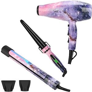 PARWIN PRO BEAUTY 3 IN 1, Phon Professionale + Piastra Capelli + Arricciacapelli, PARWIN PRO BEAUTY Set per Acconciatura, Asciugacapelli, Ferro Arricciacapelli, Piastra per Capelli, Regalo Donna, Stella Galattica