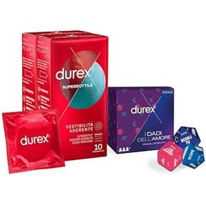 Durex 2x Supersottile Aderente 10 PZ, 20 profilattici + Durex dadi dell'amore 2024