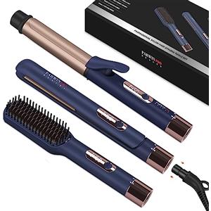 PARWIN PRO BEAUTY 3 in 1 Styling Set, include piastra 25 mm - ferro arricciacapelli 32 mm e spazzola lisciante, con cavo di alimentazione staccabile, per la casa e i viaggi blu