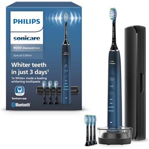 Philips Sonicare Spazzolino elettrico DiamondClean serie 9000 edizione speciale: per pulizia dei denti e igiene orale, blu scuro, 4 testine Premium Plaque C3 (modello HX9911/89)