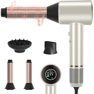 PARWIN PRO BEAUTY Asciugacapelli Air-Sonic, Display LED HD, Asciugacapelli con Motore Brushless a Basso Rumore da 110.000 Giri/min, 2x Airstyler（Champagne Argento）