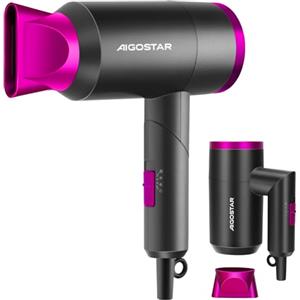 Aigostar Phon Capelli, 1800W Asciugacapelli professionale, Phon da Viaggio, 3 temperature e 2 velocità, Protezione surriscaldamento. Maniglia pieghevole ideale per viaggi, salone, uso domestico-Diane