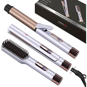 PARWIN PRO BEAUTY 3 in 1 Styling Set, include piastra 25 mm - ferro arricciacapelli 32 mm e spazzola lisciante, con cavo di alimentazione staccabile, per la casa e i viaggi