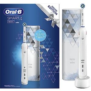 Oral-B Spazzolino Elettrico Ricaricabile Smart 4 4500 Bianco. Edizione Design con Esclusiva Custodia da Viaggio. 1 Spazzolino Connesso Con Bluetooth