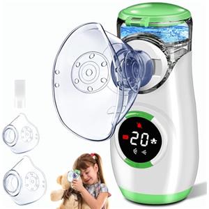 BIAOQINBO Aerosol Portatile Silenzioso con Digitaler Anzeige, Macchina Aerosol per Adulti Bambini con Boccaglio e Maschera, per Malattie delle Vie Respiratorie Superiori e Inferiori (Verde)