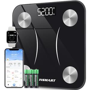 INSMART Bilancia Pesapersone Digitale Professionale, INSMART Bilancia Impedenziometrica Smart Bluetooth con 13 Indici di Misurazione Pesa Persone, Massa Grassa e Magra, BMI, Massa Muscolare o Ossea, 180KG