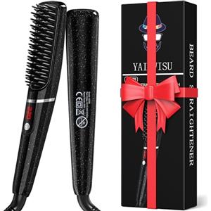 YAIAWISU Piastra per Barba Capelli Uomo, YAIAWISU Mini Spazzola Elettrica, 6 Livelli di Temperatura (120-220°C), 30 Secondi Riscaldamento Rapido fino a 220°C, Piastra per Capelli Elettrica Ionico/Antiscottatur