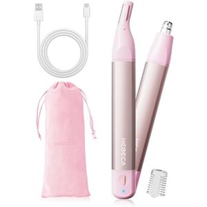 HEBECA Rasoio Elettrico Donna Portatile - 2 in 1 Tagliapeli Naso e Orecchie - Epilatore Sopracciglia Taglia peli naso Donna Corpo in metallo impermeabile (Rosa)