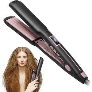 OKWRAP Piastra Frisè Per Capelli, Piastra Frisè in Ceramica PTC Per Volumizzare i Capelli, Piastra Frisè Per Capelli Con Temperatura Regolabile e Display LCD, Piastra Per Lo Styling a Lunga Durata