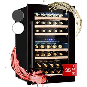 KLARSTEIN Cantinetta Vino Design da Incasso, Refrigerata a Zona Doppia per Vino Rosso, Bianco e Birra, Controlli Touch, Frigo per Esterno/Interno, 132L, 35 Bottiglie