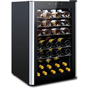 HCK Cantinetta Vino, Cantinetta Vini 48 Bottiglie, 115L, 4-22 °C, Piccolo Frigorifero alto 85 cm con Controllo Touch, Frigorifero Silenzioso con Porta in Vetro, Nero