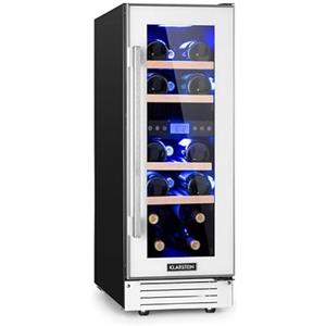 KLARSTEIN Cantinetta Vino Design da Incasso, Cantinetta Vino Refrigerata a Zona Doppia per Vino Rosso, Bianco e Birra, Controlli Touch, Frigo Vino Cantinetta per Esterno/Interno, 53L, 17 Bottiglie