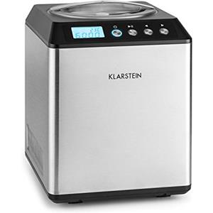 Klarstein Vanilla Sky - Macchina per Gelato, Funzione di Raffreddamento, Timer, 3-4 min, Display LED, Facile da Pulire, Acciaio Inox, Cucchiaio, 18 Watt, Capacità: 2 Litri, Argento