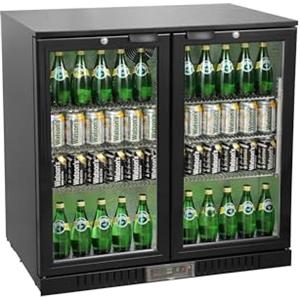 METRO Professional Frigo Vetrina per bevande con porta in vetro, 90x53x86.5 cm, acciaio/alluminio/vetro, refrigerazione ad aria, con serratura e chiave (Nero, 198 L)