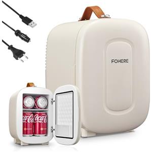 FOHERE Mini Frigo 5L, Frigorifero Piccolo Con Presa USB, Portatile 220V CA/12V CC, per Ufficio, Dormitorio, Auto,Cosmetici, Bevande, Frutta