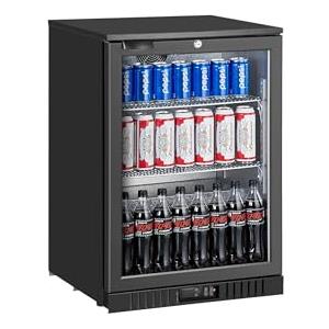 METRO Professional Frigo Vetrina per bevande con porta in vetro, 60x53x86.5cm, plastica/metallo/vetro, raffreddamento statico a ventola, con serratura e chiave (Nero, 127 L)