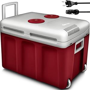 tillvex Frigorifero elettrico Portatile da 40L con rotelle | Mini-frigorifero campeggio da 230 V e 12 V per auto, camion, barca o camper | rinfresca e riscalda | modalità ECO (Rosso)