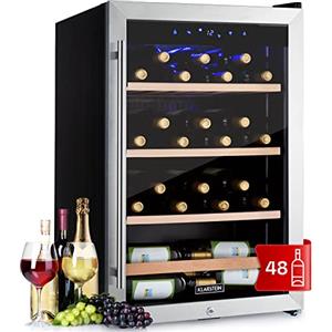 KLARSTEIN Cantinetta Vino, Cantinetta Vino Refrigerata a Zona Singola per Interno/Esterni, Frigo Bar, Cantina Vino con Vetrina, Mini Bar con Protezione UV, Frigo Vino Touch, 4-18°C, 48 Bottiglie