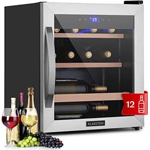 KLARSTEIN Cantinetta Vino, Cantinetta Vino Refrigerata a Zona Singola per Interno/Esterni, Frigo Bar, Cantina Vino con Vetrina, Mini Bar con Protezione UV, Frigo Vino Touch, 4-18°C, 12 Bottiglie