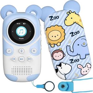 Ruizu 64GB Lettore MP3 per bambini Bluetooth 5.3 con altoparlante per cuffie Supporta radio FM, sveglia, registrazione con un solo tasto, funzione cronometro