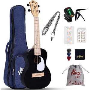 Winzz Ukulele per bambini, set per principianti e adulti, 58 cm, colore nero