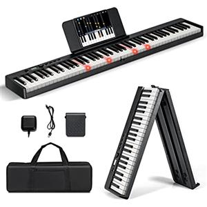 COSTWAY Tastiera Elettronica 88 Tasti Illuminati, Pianoforte Digitale Pieghevole Portatile con Custodia, Sustain Pedali, Modalità di Insegnamento, MP3/USB/MIDI/Bluetooth (Nero)