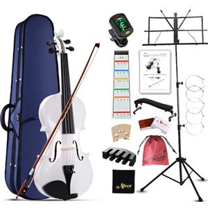 Aileen MUSIC Aileen 4/4 Violino Completo per Adulti Principianti, kit di Avviamento al Violino per Bambini dai 12 anni in su, Set di Violini Bianchi per Studenti con 13 Accessori, incluso Adesivo per Tastiera