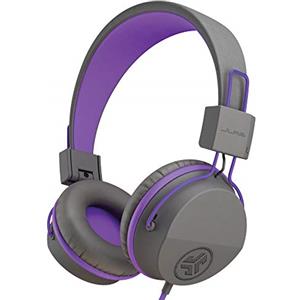 JLab JBuddies Cuffie per Bambini con filo, Sicure grazie al Limitatore di Volume, Cuffie con filo pieghevoli Over Ear, Cuffie con Microfono per bambino, Cavo in nylon anti groviglio Grigio/Viola