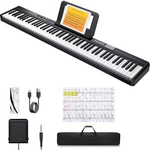 Donner DEP-1 - Tastiera con 88 tasti, tastiera digitale per principianti, tasti dinamici, pianoforte elettronico portatile con pedale Sustain, borsa per il trasporto e adesivo per tastiera