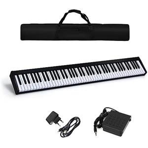 COSTWAY Tastiera Musicale 88 Tasti, Pianoforte Digitale Portatile con Custodia, Pianola con 128 Ritmi e Toni, Pedale Sustain, MIDI, USB e Funzione di APP Bluetooth (Nero)