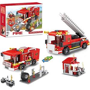 COGO 2 in 1 City Costruzioni di Camion Pompieri Giocattoli per la Costruzione di Veicoli Antincendio con Vigili del Fuoco Idea Regalo Giocattoli Creativi Giochi per Bambini 6-12 Anni 184pezzi