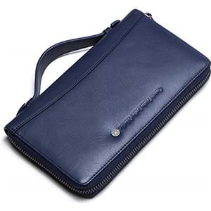 Contacts Braccialetti in pelle Pochette Uomini Portafoglio Borsa Cerniera Grande Capacità Organizzatore per Biglietti da Visita con Cinturino in Pelle Borsa da polso per Uomo, Blu, Taglia unica, moderno